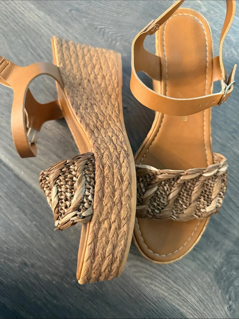 Women’s Italian Shoemakers Tan Woven Espadrille Wedge Sandals